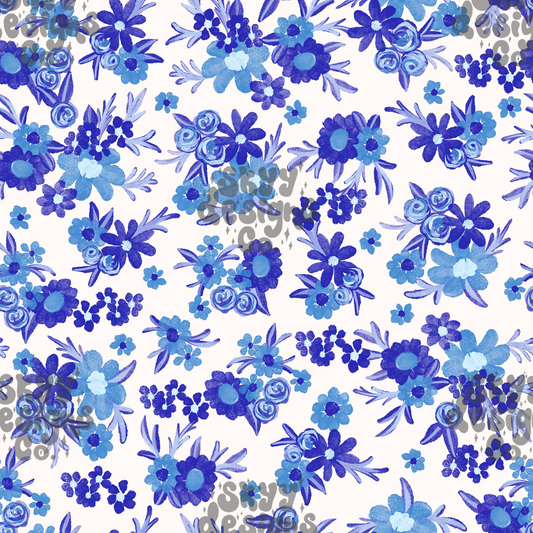 Watercolor blue dainty floral Pattern