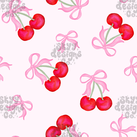 Watercolor cherries and bows Pattern