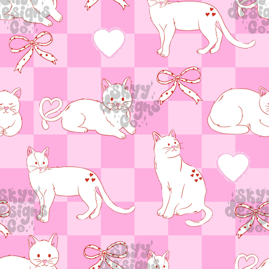 Checkered Valentine cats pattern