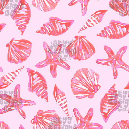 Pink watercolor seashells pattern