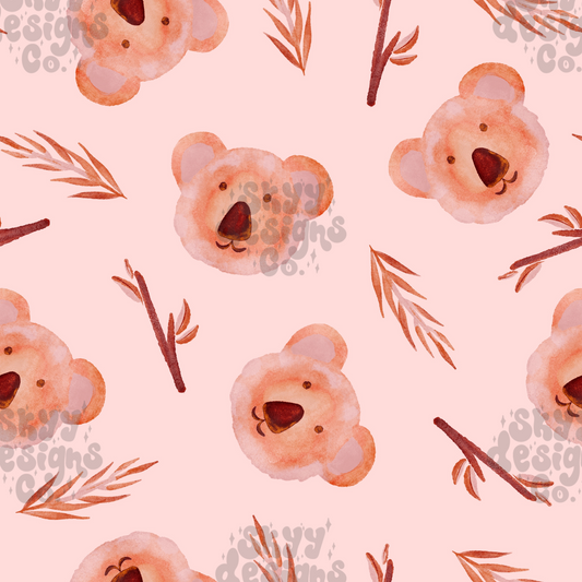 Pink watercolor koala seamless pattern