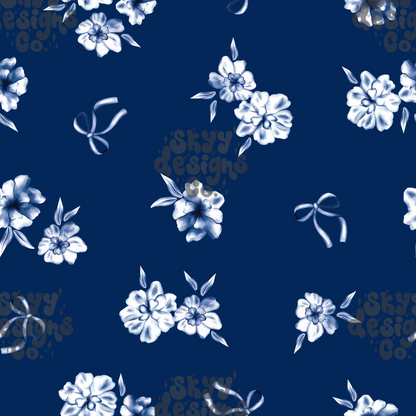 Navy blue watercolor floral Pattern