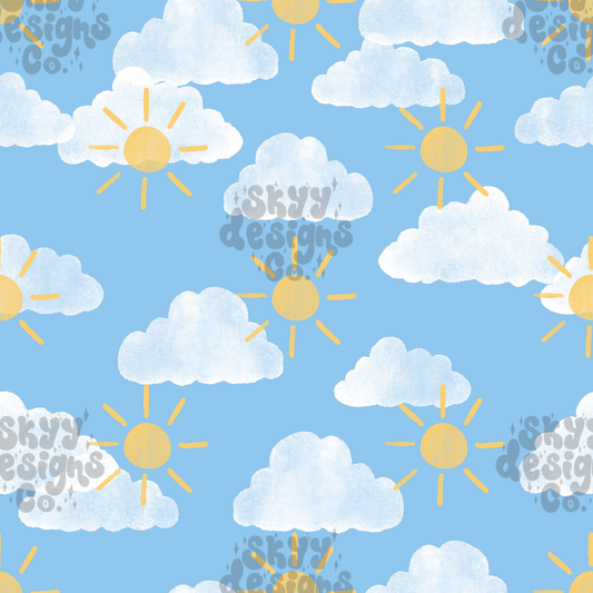 Spring suns and clouds seamless pattern