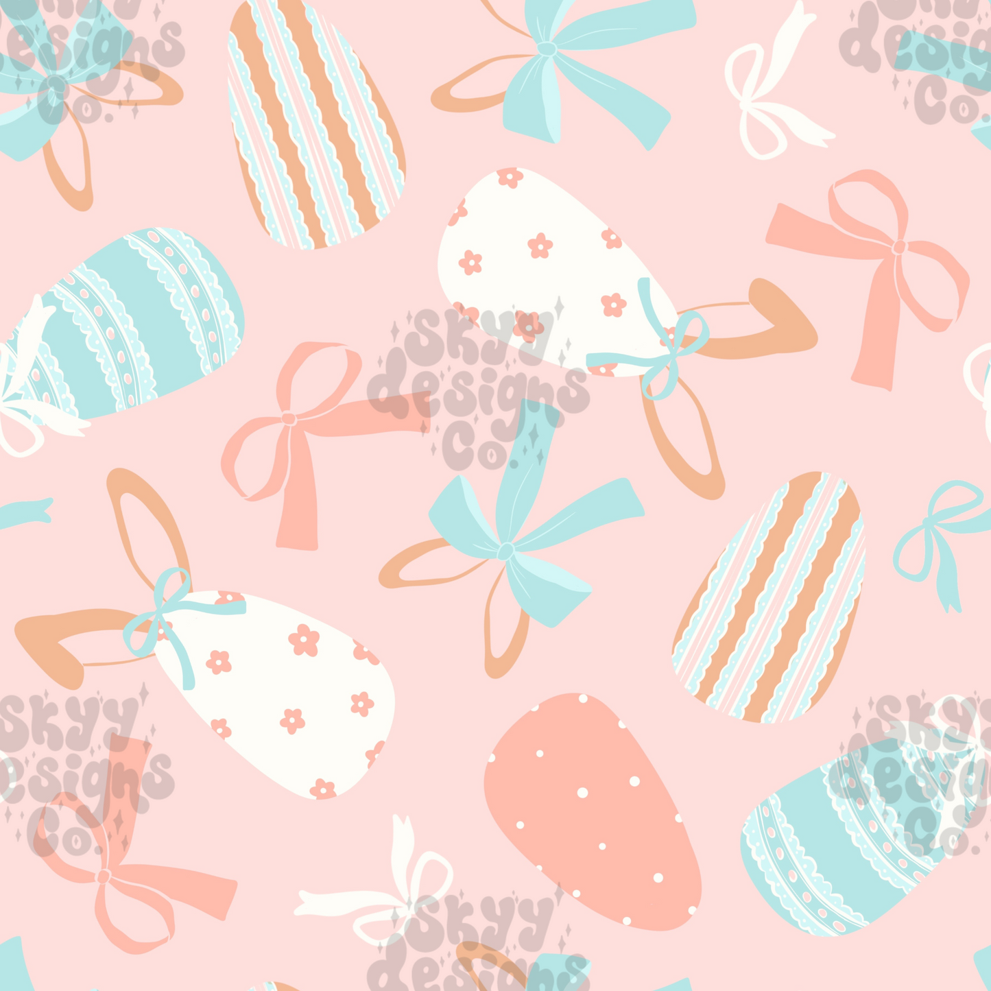 Pastel Easter eggs and bows pattern