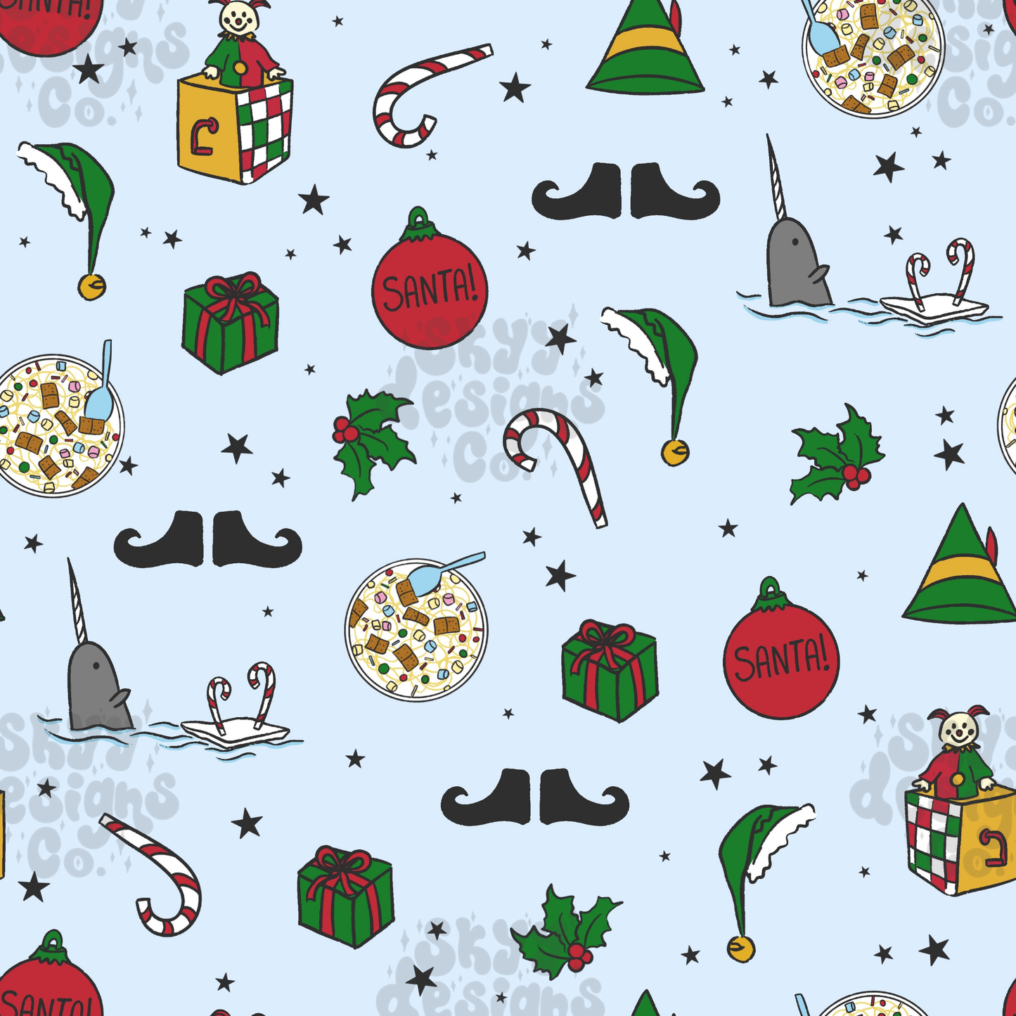 Elf Christmas seamless pattern