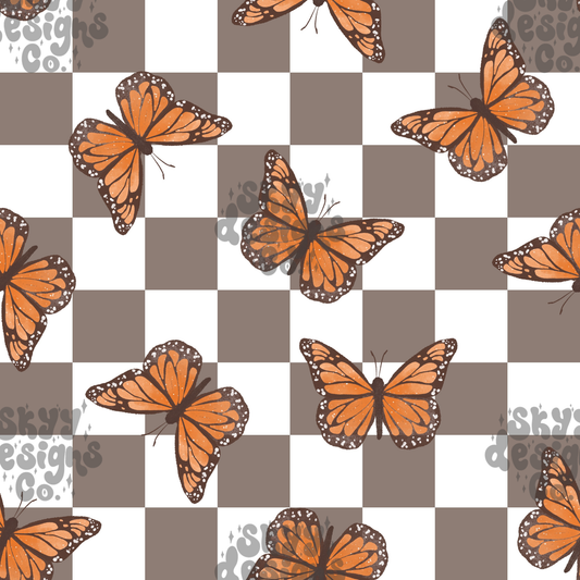 Checkered butterfly floral Pattern