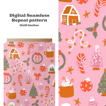 Trendy Pink Christmas Seamless Pattern