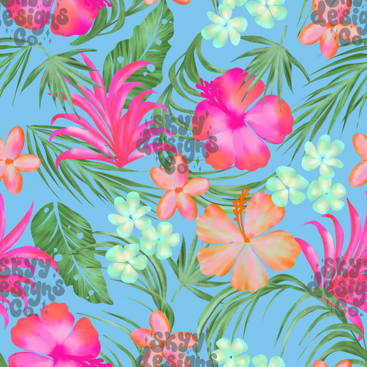 Bright Tropical summer floral pattern