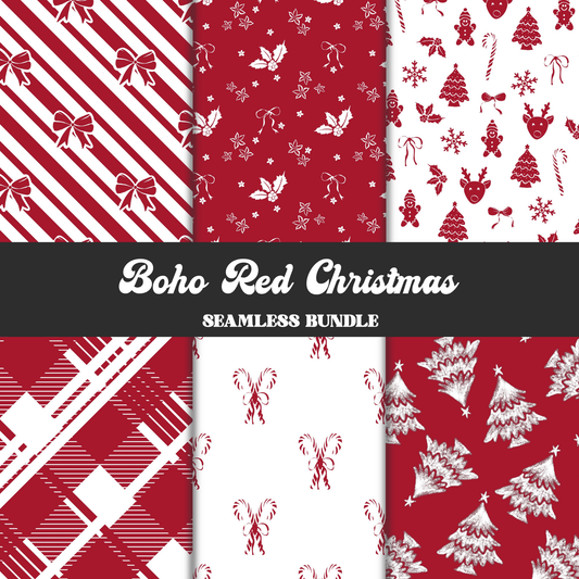 Boho Red Christmas Seamless Bundle