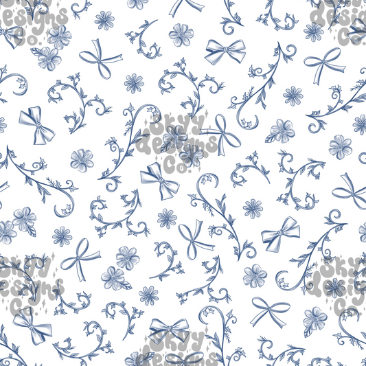 Dainty french toile floral bows Pattern