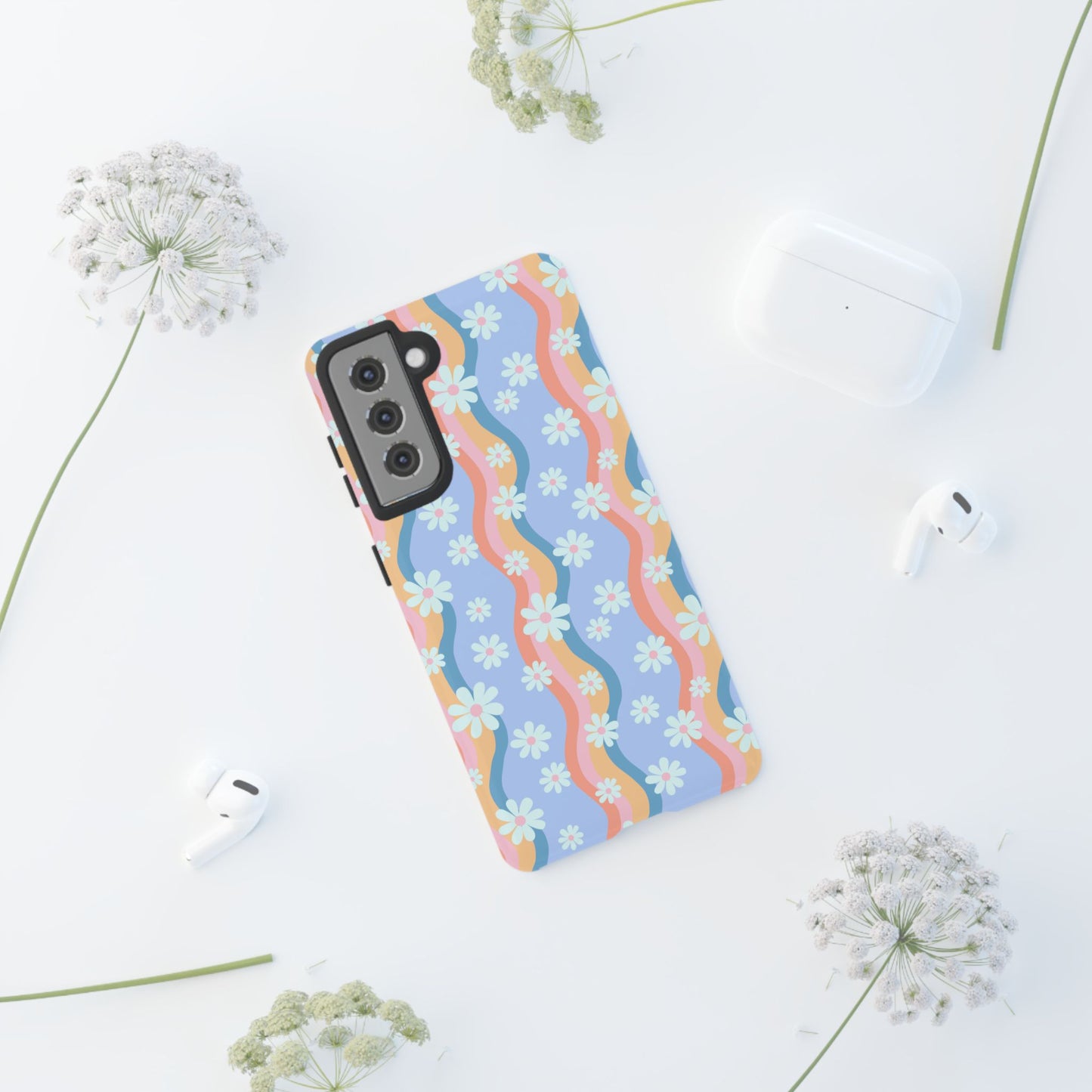 Blue Wavy Daisy Phone Case