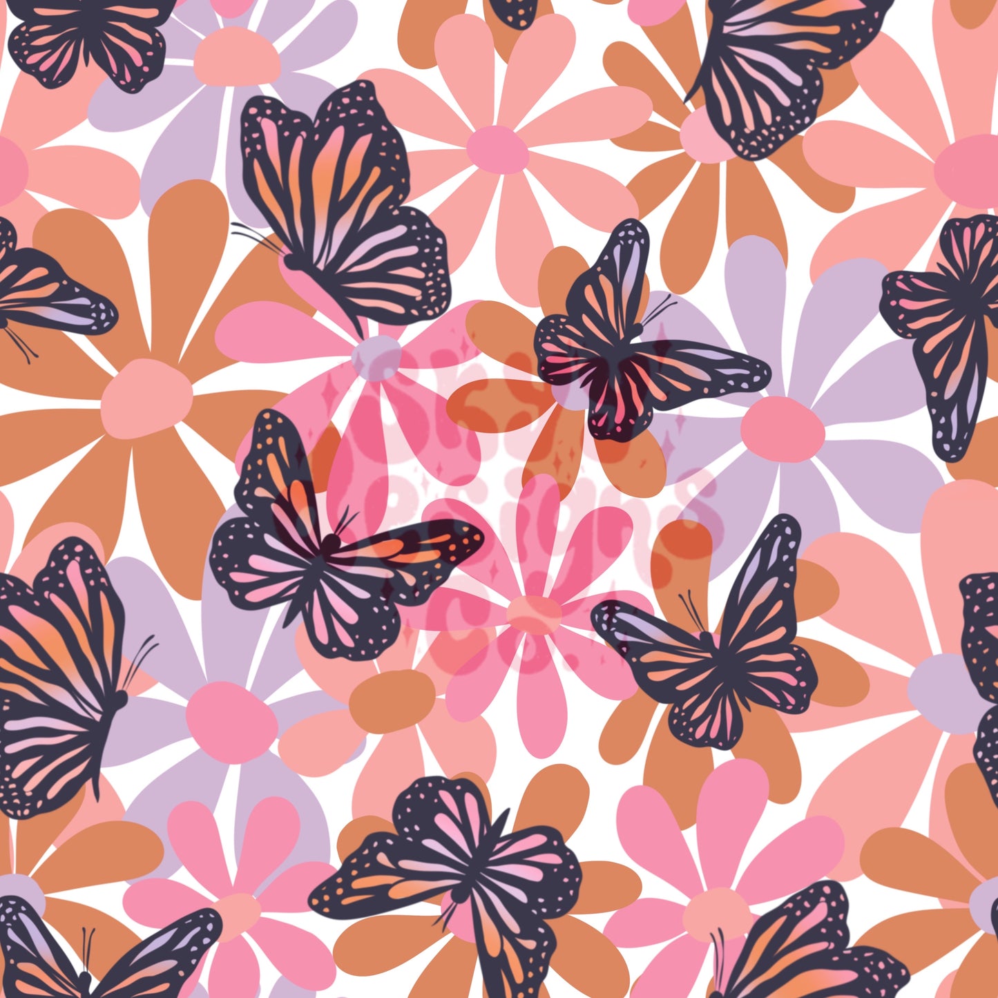 Pastel butterfly floral seamless pattern