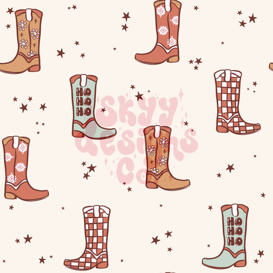 Western Christmas boots seamless pattern