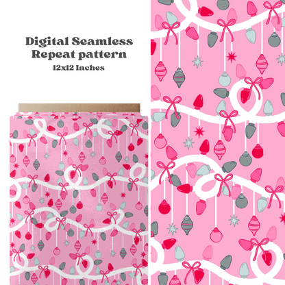 Pink Christmas lights and ornaments