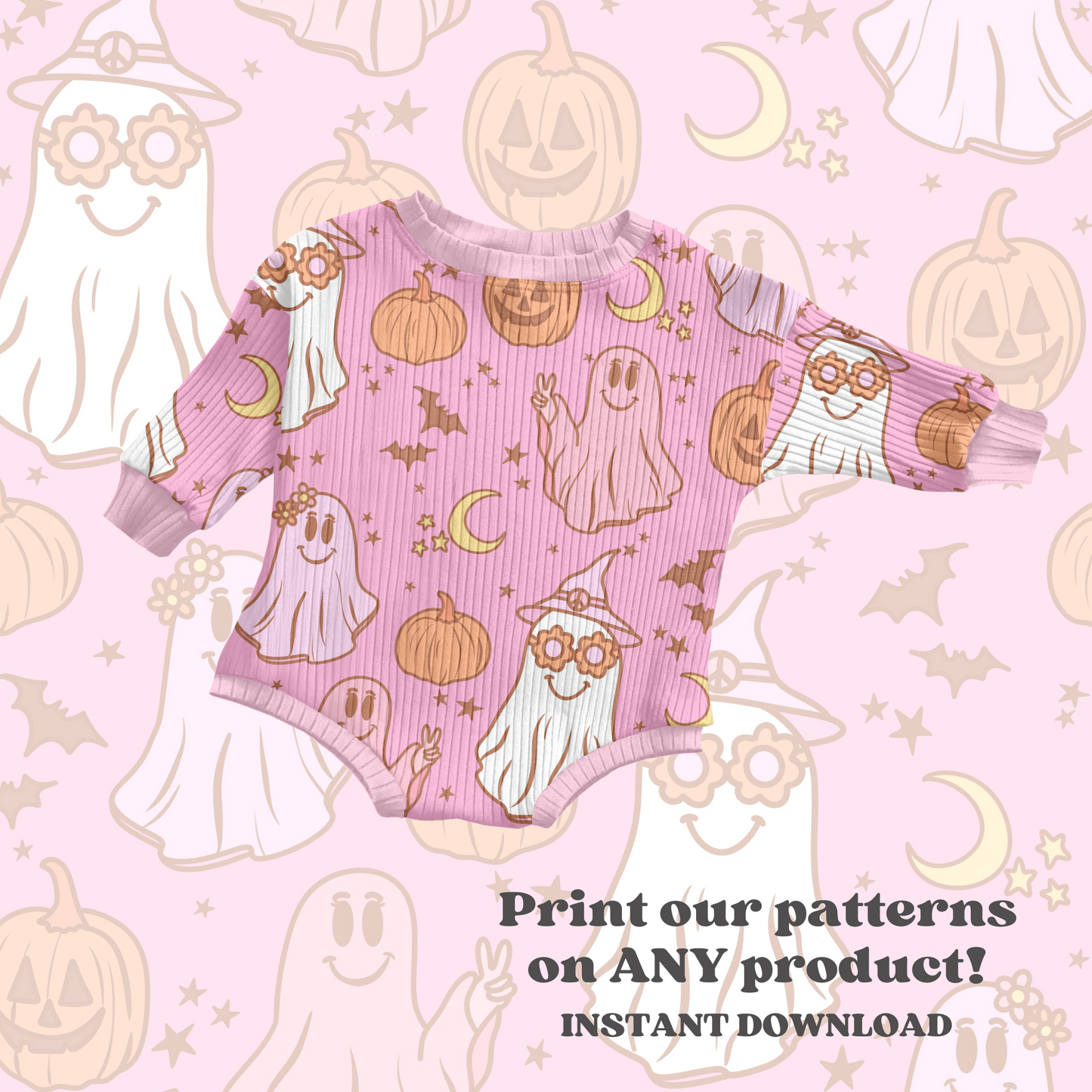 Retro Halloween Pattern Pink Background