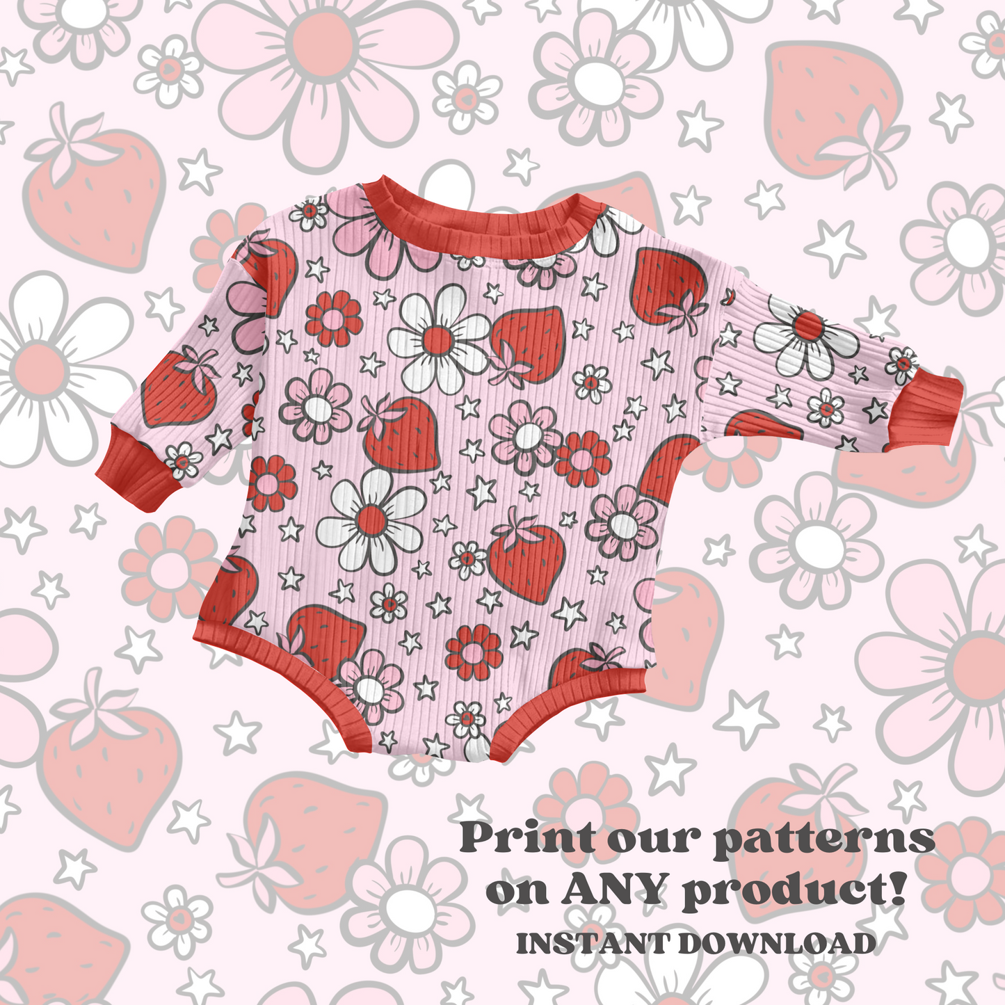 Strawberry floral seamless pattern