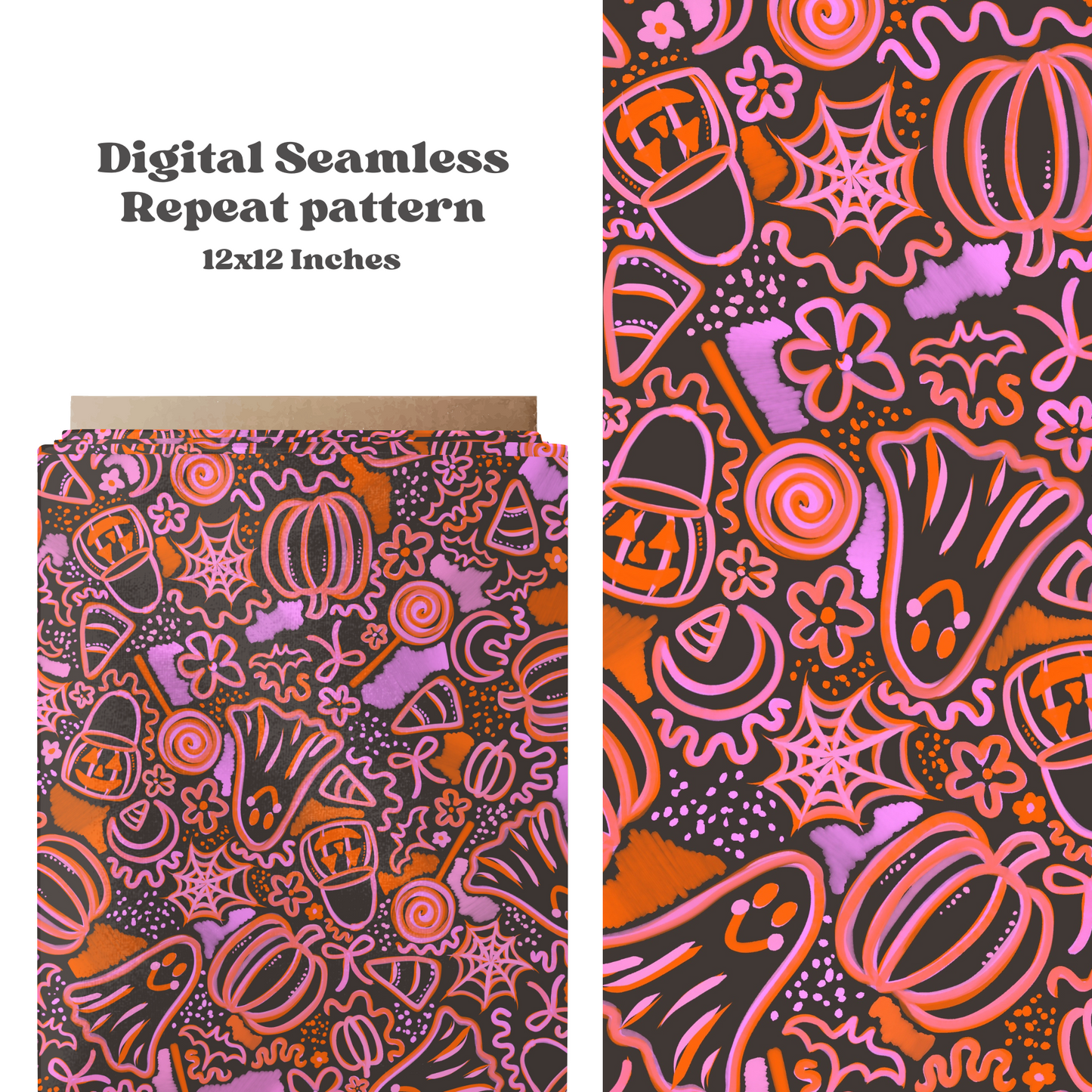 Preppy Watercolor Halloween on Black Background