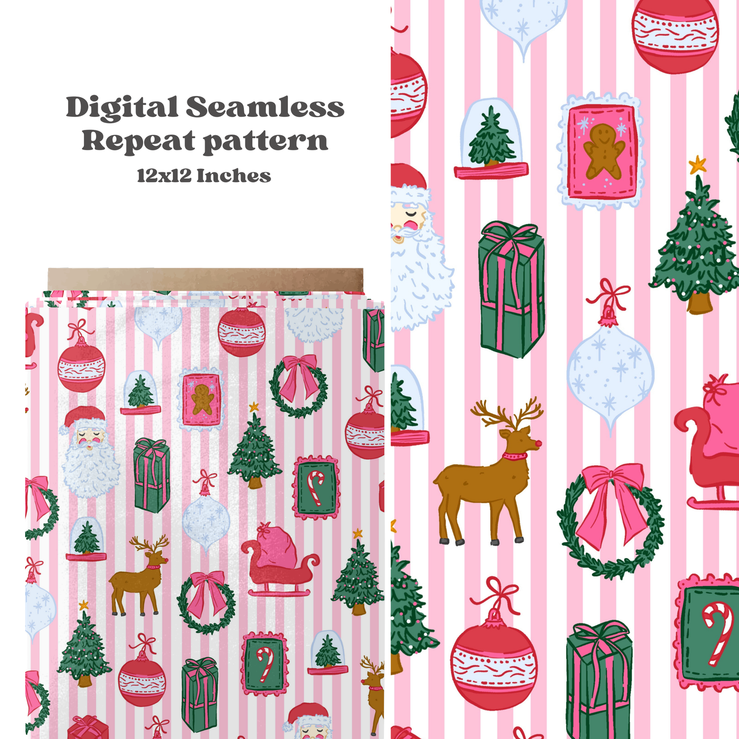 Preppy Christmas on Stripe Background