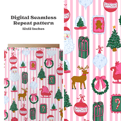 Preppy Christmas on Stripe Background