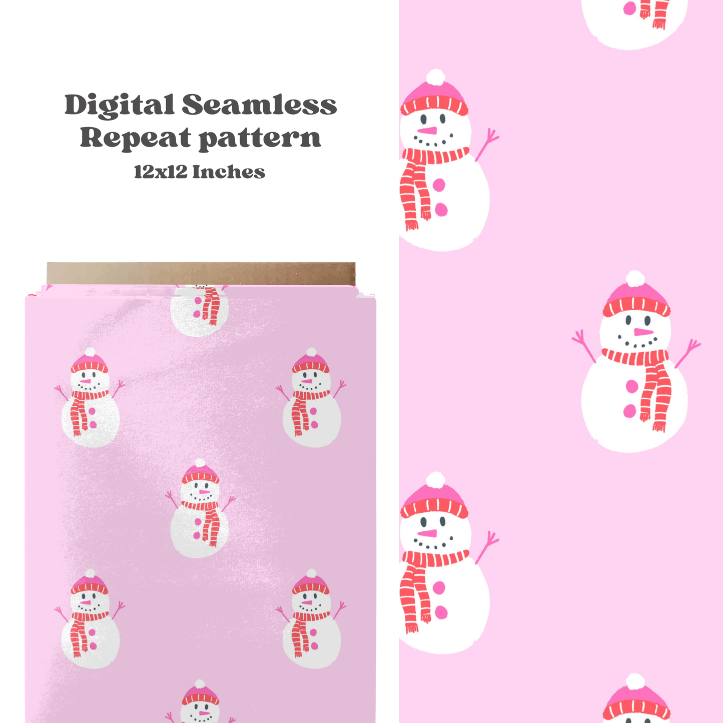 Pink Christmas Snowmen Seamless Pattern