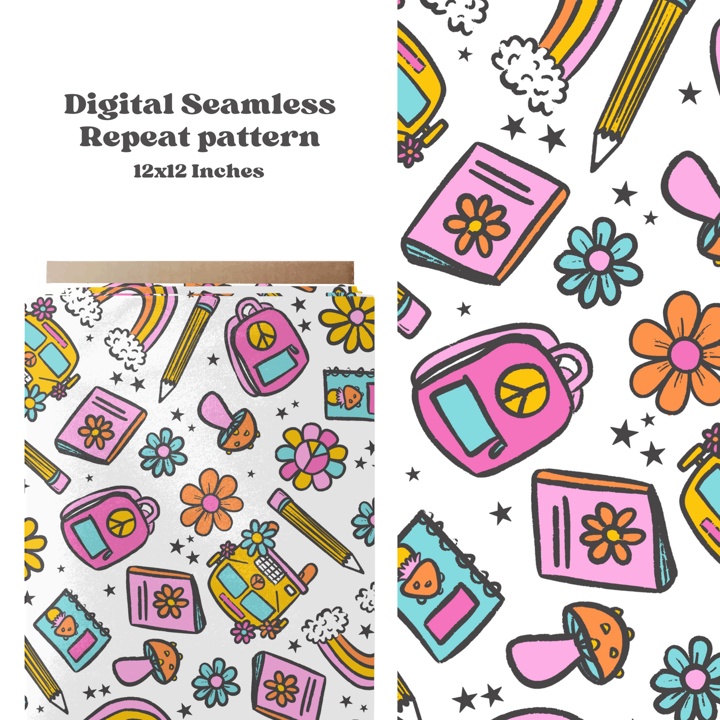 Trendy groovy school seamless Pattern