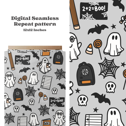 Boys Spooky School Supplies Seamless Pattern