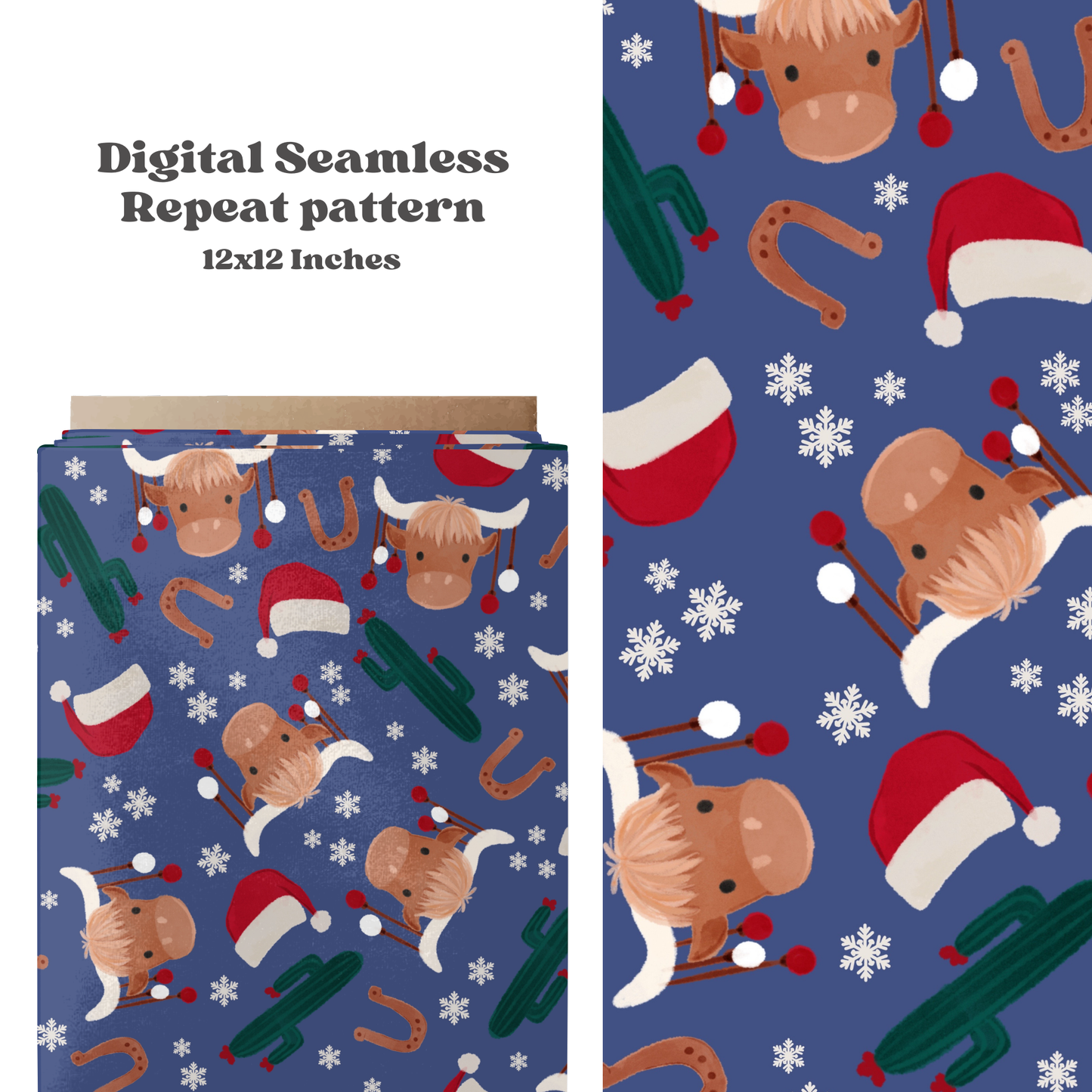 Western Christmas bulls Seamless pattern