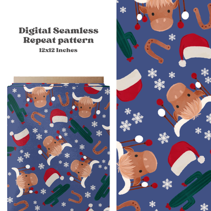 Western Christmas bulls Seamless pattern