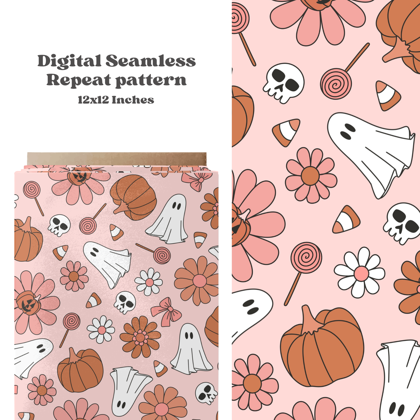 Pink Boho Halloween Seamless Pattern