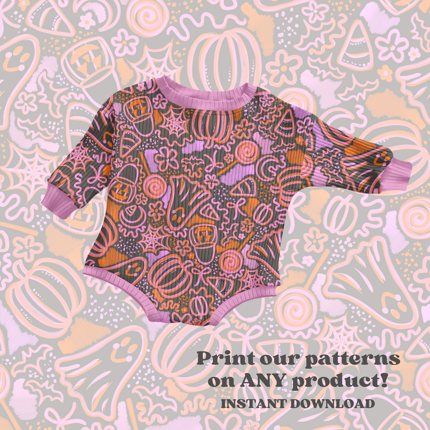 Preppy Watercolor Halloween on Black Background