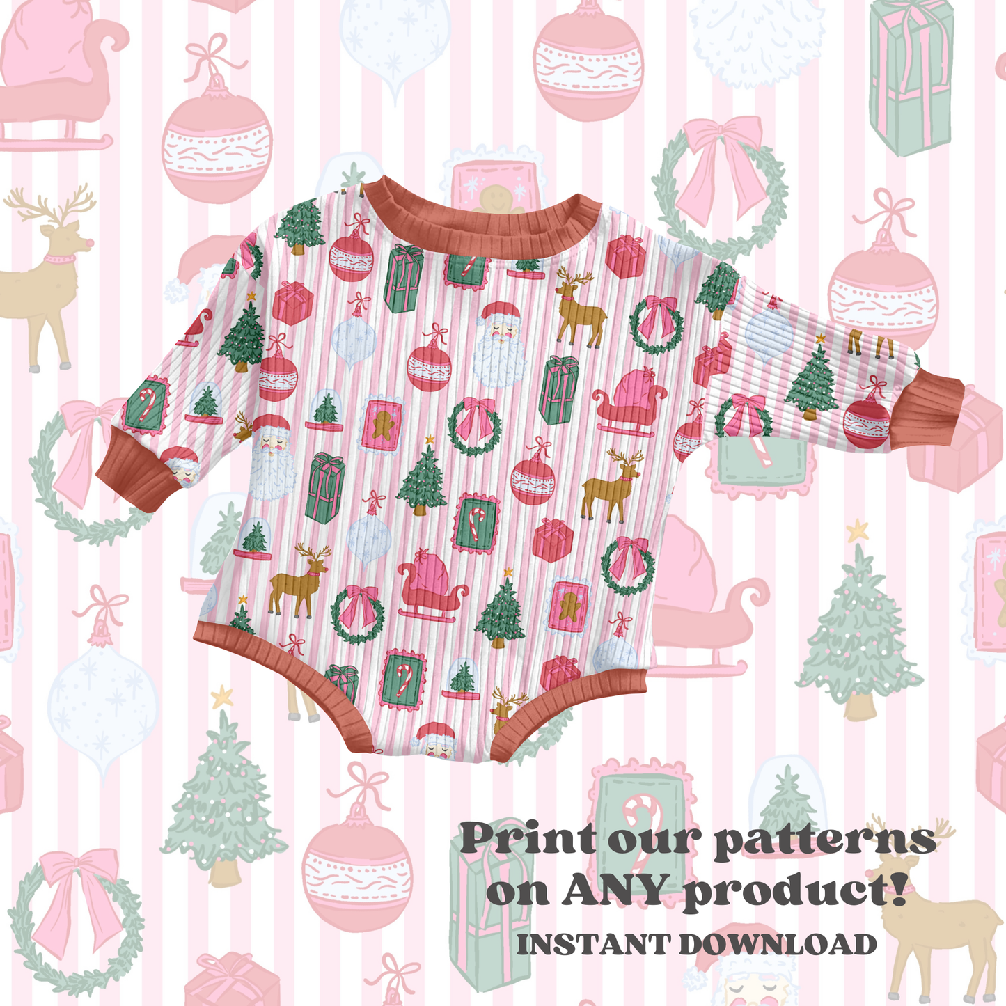 Preppy Christmas on Stripe Background