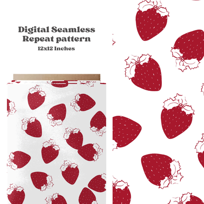 Holly Jolly Christmas Strawberries Seamless Pattern