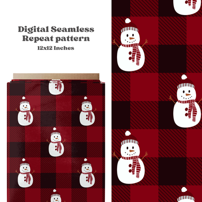 Christmas Snowmen Gingham Seamless Pattern