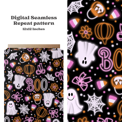 Neon Spooky Halloween Seamless Pattern