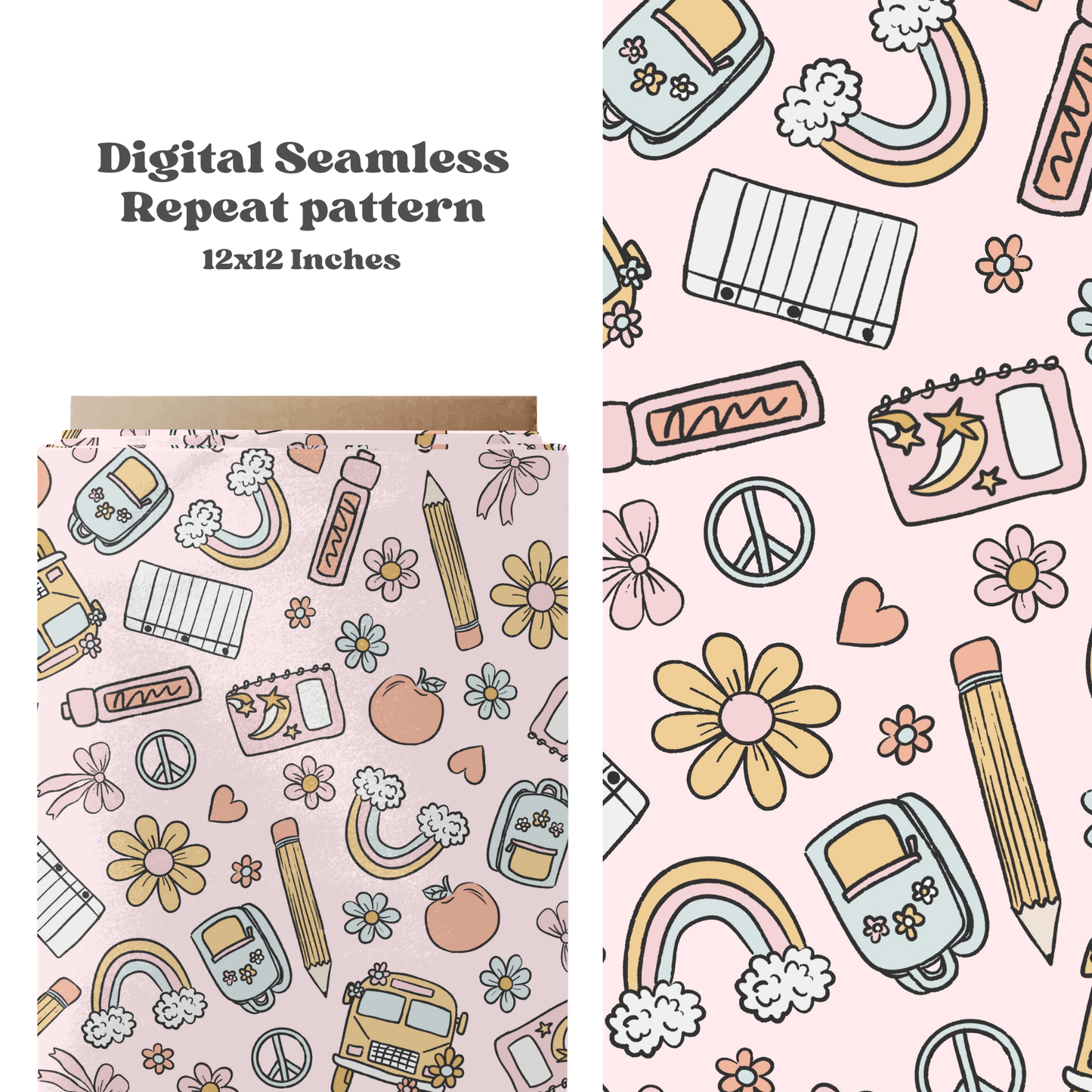 Pastel School Supplies Seamless Pattern