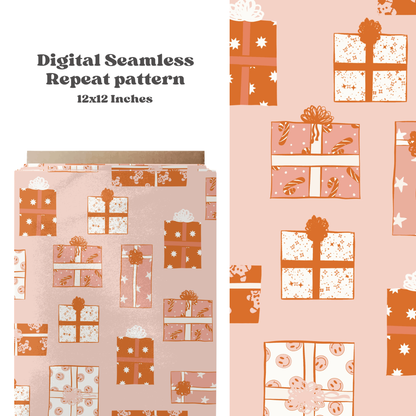 Boho Christmas presents seamless repeat pattern