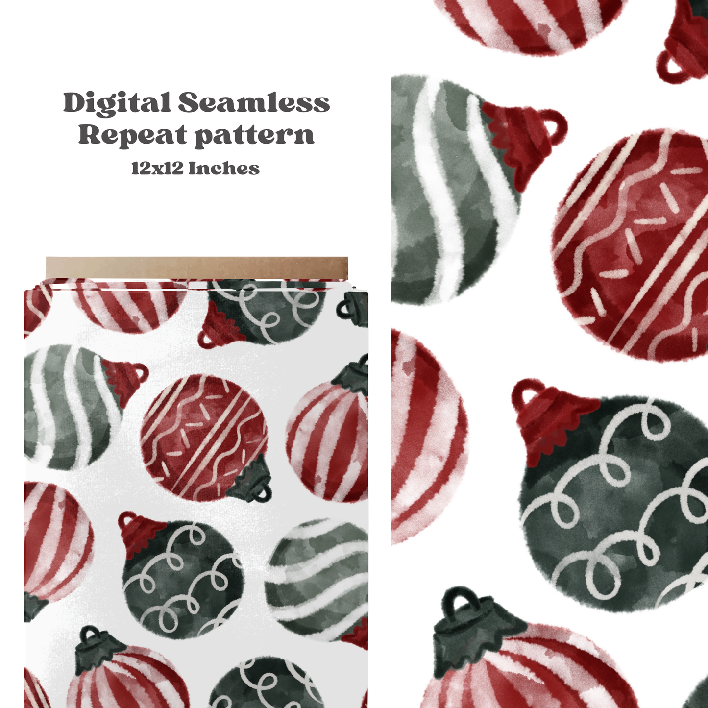 Watercolor Christmas ornaments Seamless pattern