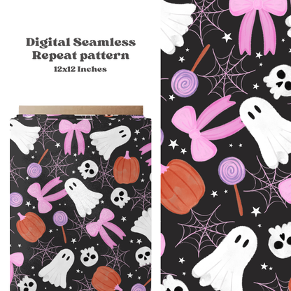 Watercolor Coquette Halloween Seamless Pattern