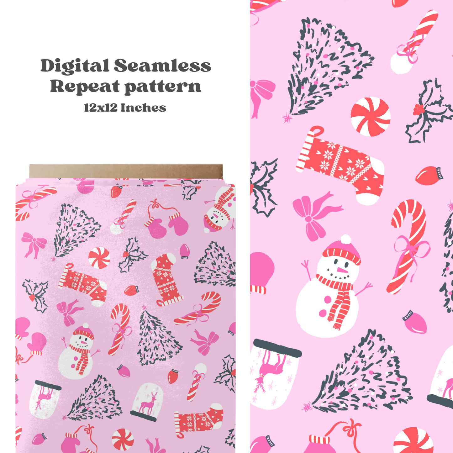 Boho Pink Christmas Seamless Pattern