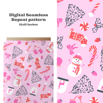 Boho Pink Christmas Seamless Pattern