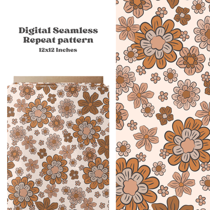 Boho neutral Fall floral seamless surface pattern