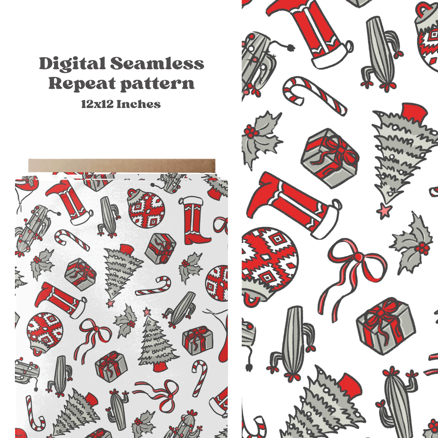 Trendy Western Christmas Seamless Pattern