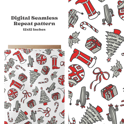 Trendy Western Christmas Seamless Pattern