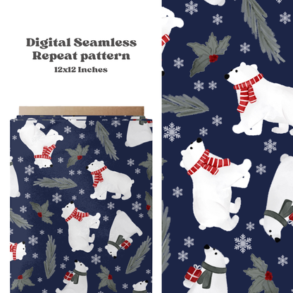 Winter polar bears seamless pattern