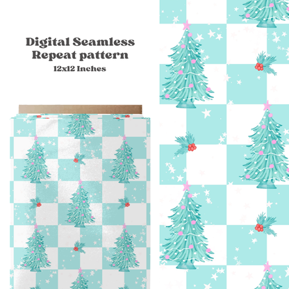 Bright Checkered Christmas Trees Seamless Pattern