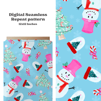 Bright watercolor Snowmen Seamless Pattern