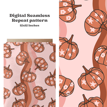 Fall retro wavy pumpkin seamless pattern