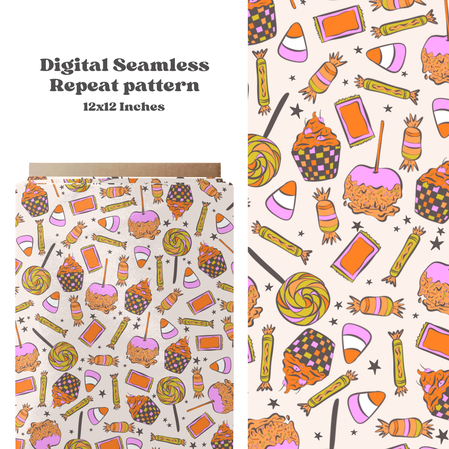 Bright Halloween candy seamless surface pattern