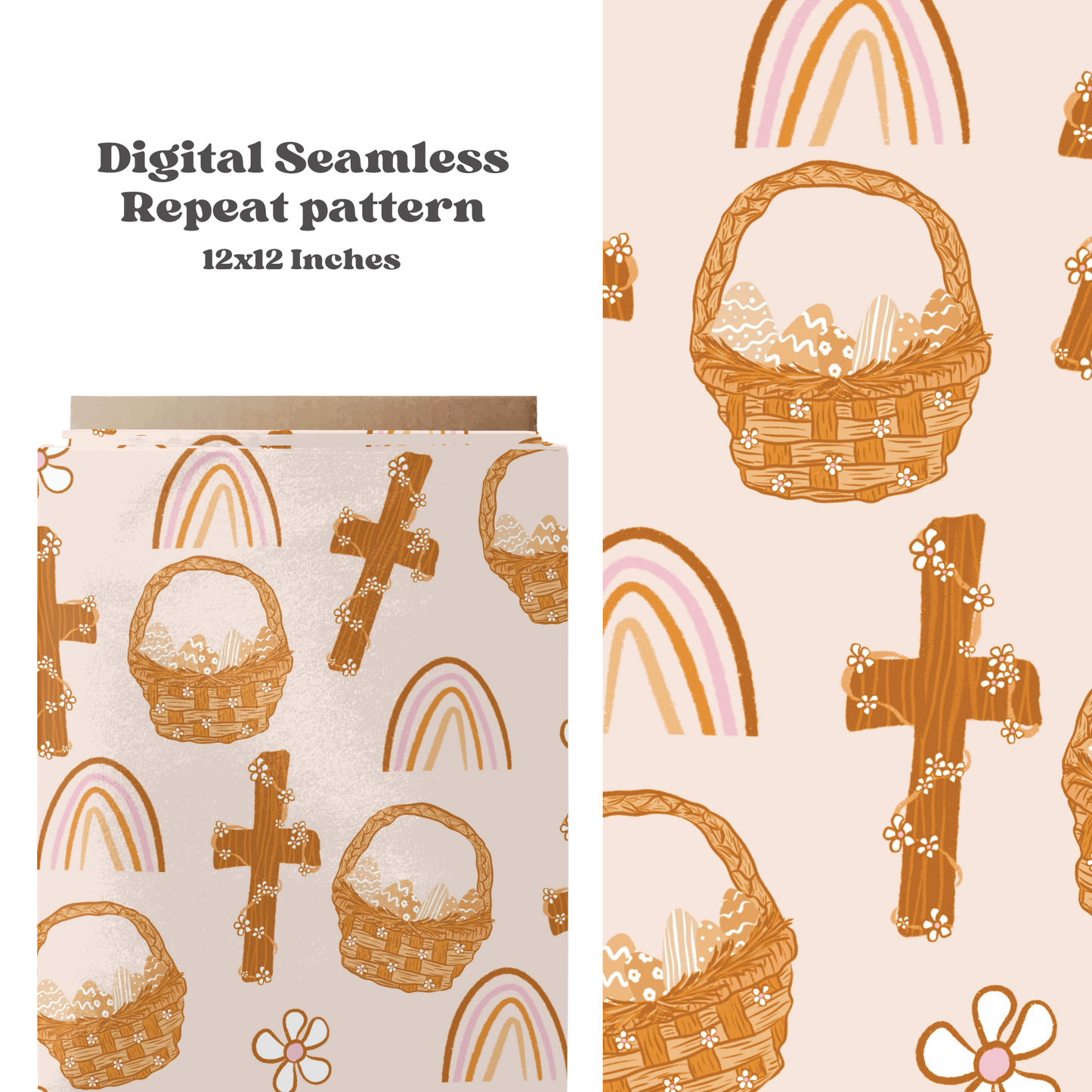 Boho Easter basket seamless pattern