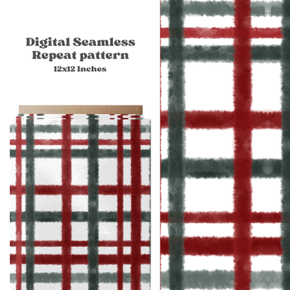 Christmas watercolor plaid Seamless Pattern